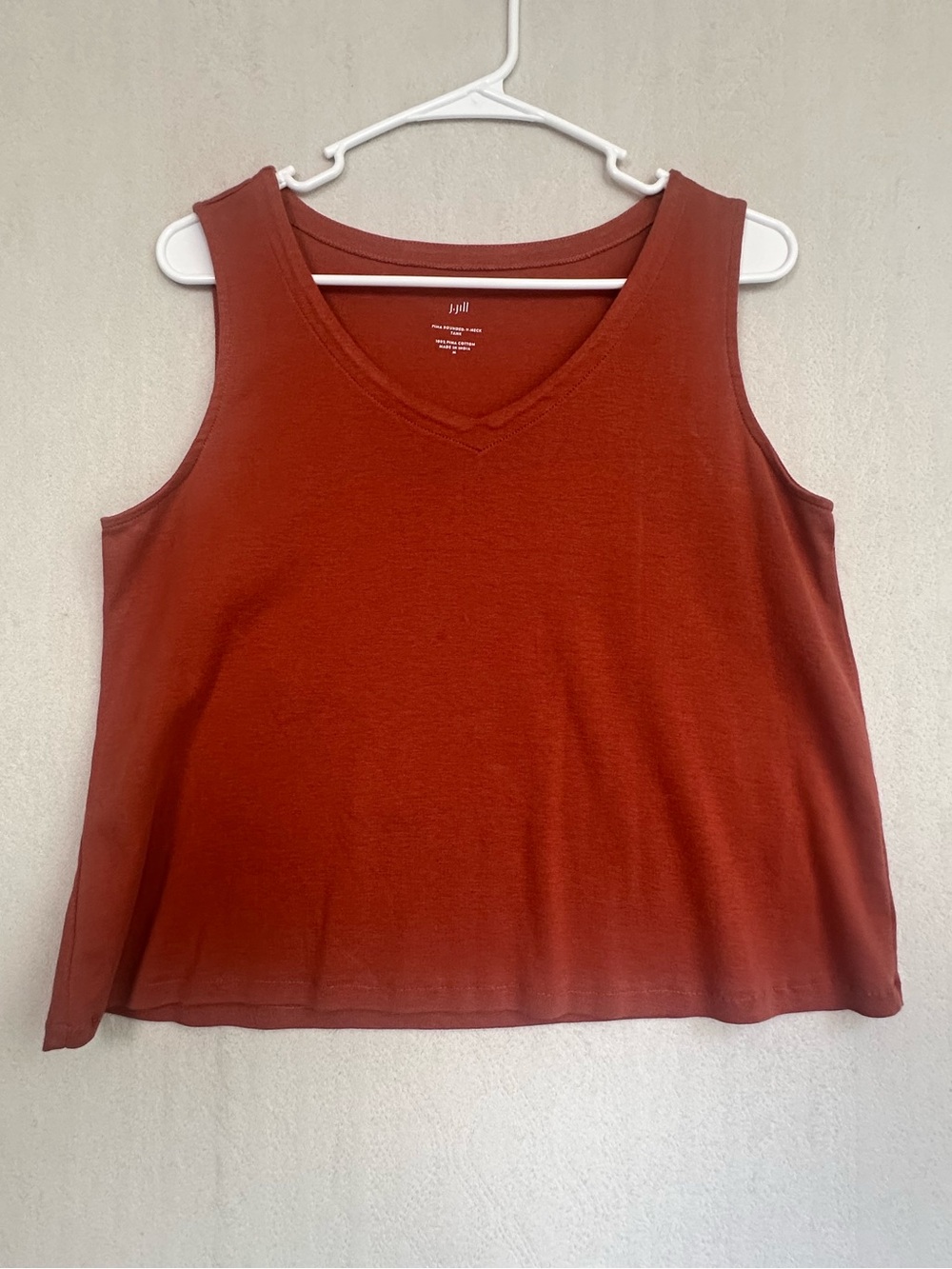 J. Jill Burnt Orange Pima  Rounded V-Neck Sleeveless Tank Top Sz M